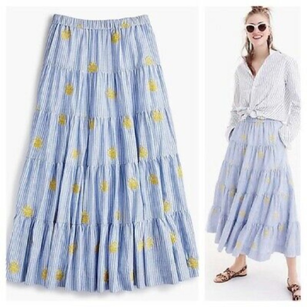 J.Crew Pocketed Embroidered Pineapple Midi Skirt S